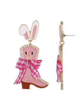 New Easter Pink Bunny Cowboy Boot Drop Earrings